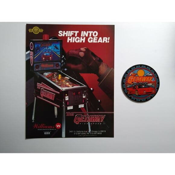The Getaway Pinball FLYER + Plastic Promo Drink COASTER Original NOS - Picture 3 of 4